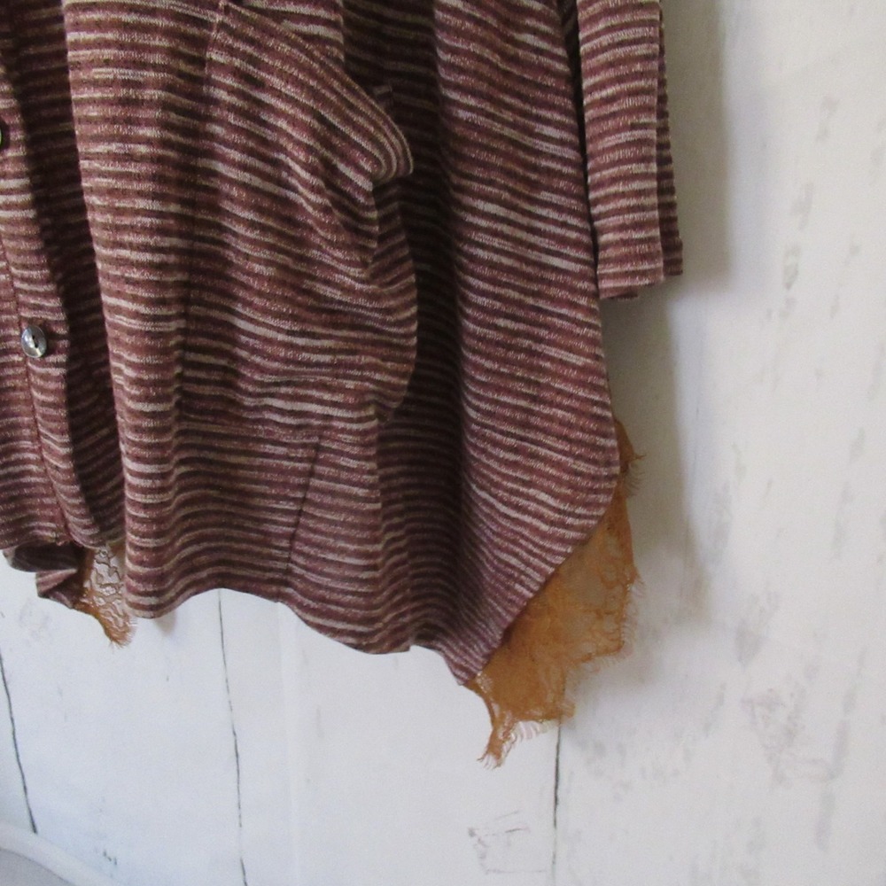 Logo Lori Goldstein Cardigan 3X Brown Stripe Button Up Topper Print Plus Size - Picture 4 of 9